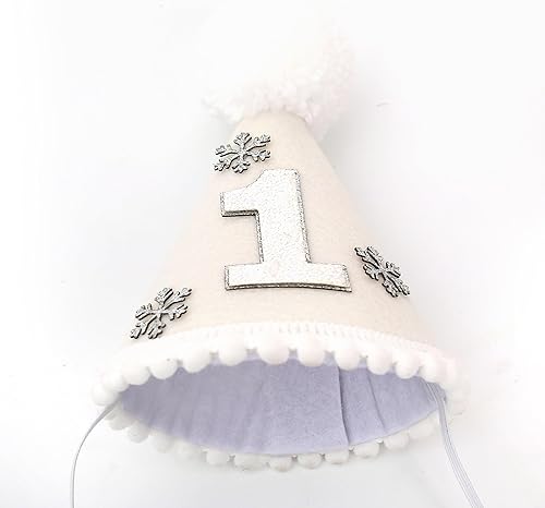 Miniatura 8 de Sombrero de fiesta de 1er cumpleaños con diseño de copo de nieve de un año, decoración de primer cumpleaños de invierno, sombrero de primer