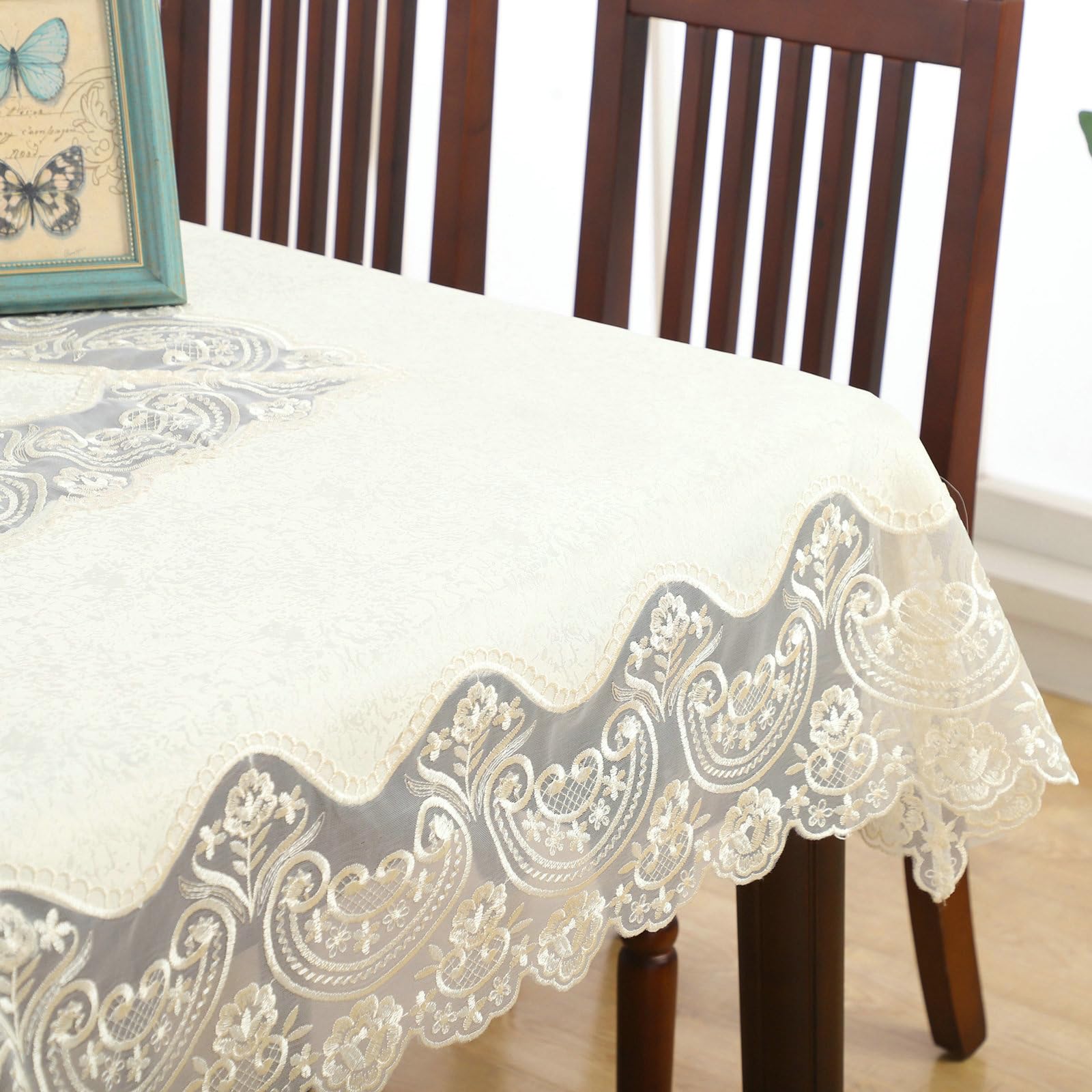 Nappe de Table Rectangulaire Anti Taches 130x180 cm Beige Blanc