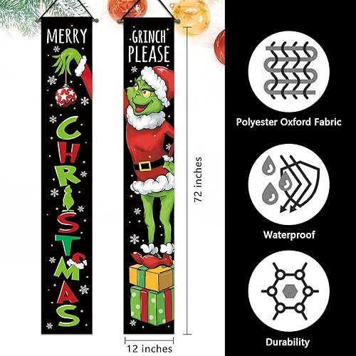 Miniatura 2 de Deroro Cartel de Feliz Navidad para porche, regalos de Navidad, sombrero de Papá Noel, copo de nieve, por favor, puerta delantera, bandera