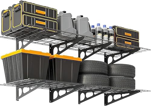 Paquete de 2 estantes de garaje de 2 x 6 pies montados en la pared, estante de pared resistente de 1600 libras con distancia ajustable, para garaje,