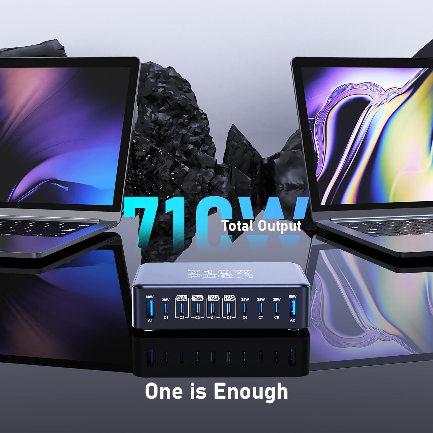 CHIPOFY 710W USB C Charging Station, 10-Port Dual PD3.1 140W QC3.0 60W GaN Laptop Fast Charger Block for MacBook Pro/Air, iPad, iPhone 17 16 Pro Max, Galaxy S25/ S24 and More