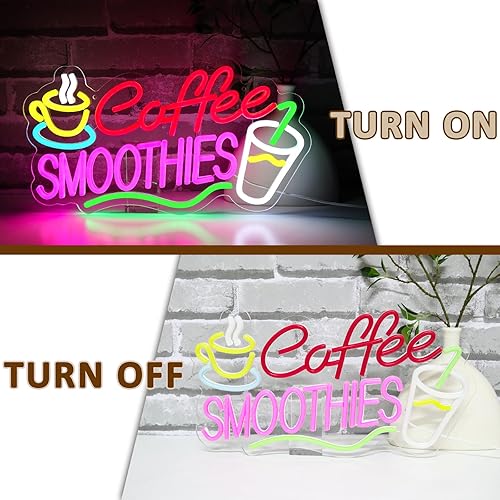 Miniatura 5 de Letrero de neón de batidos de café para decoración de pared, letreros LED para negocios, regulables por USB, 16.54 x 9 pulgadas, luces de neón para