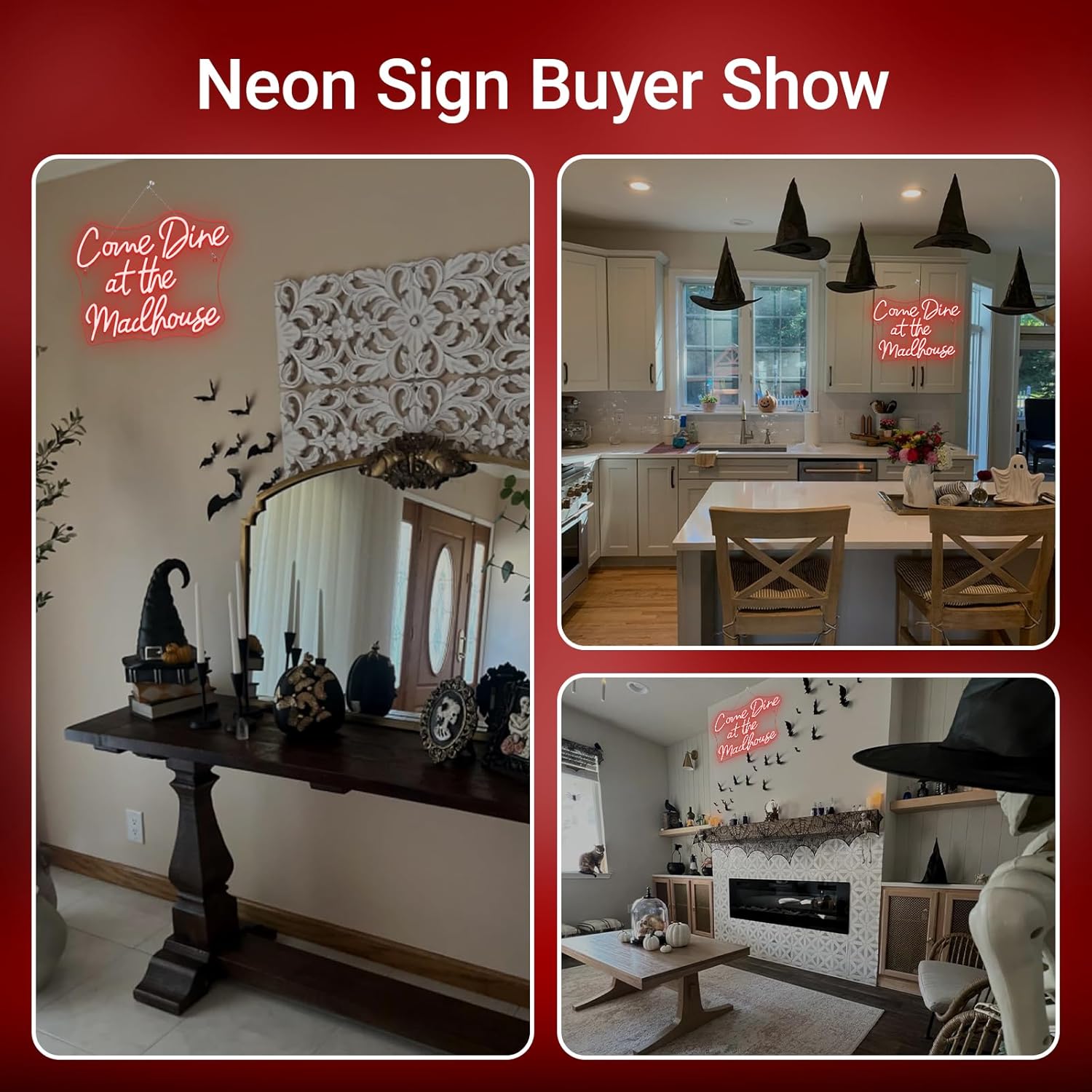 Come Dine at The Madhouse Neon Sign Restaurant Neon Signs for Wall Decor Red LED Night light for Home Bar Gothic Halloween Horror Party Club Man Cave Decoration