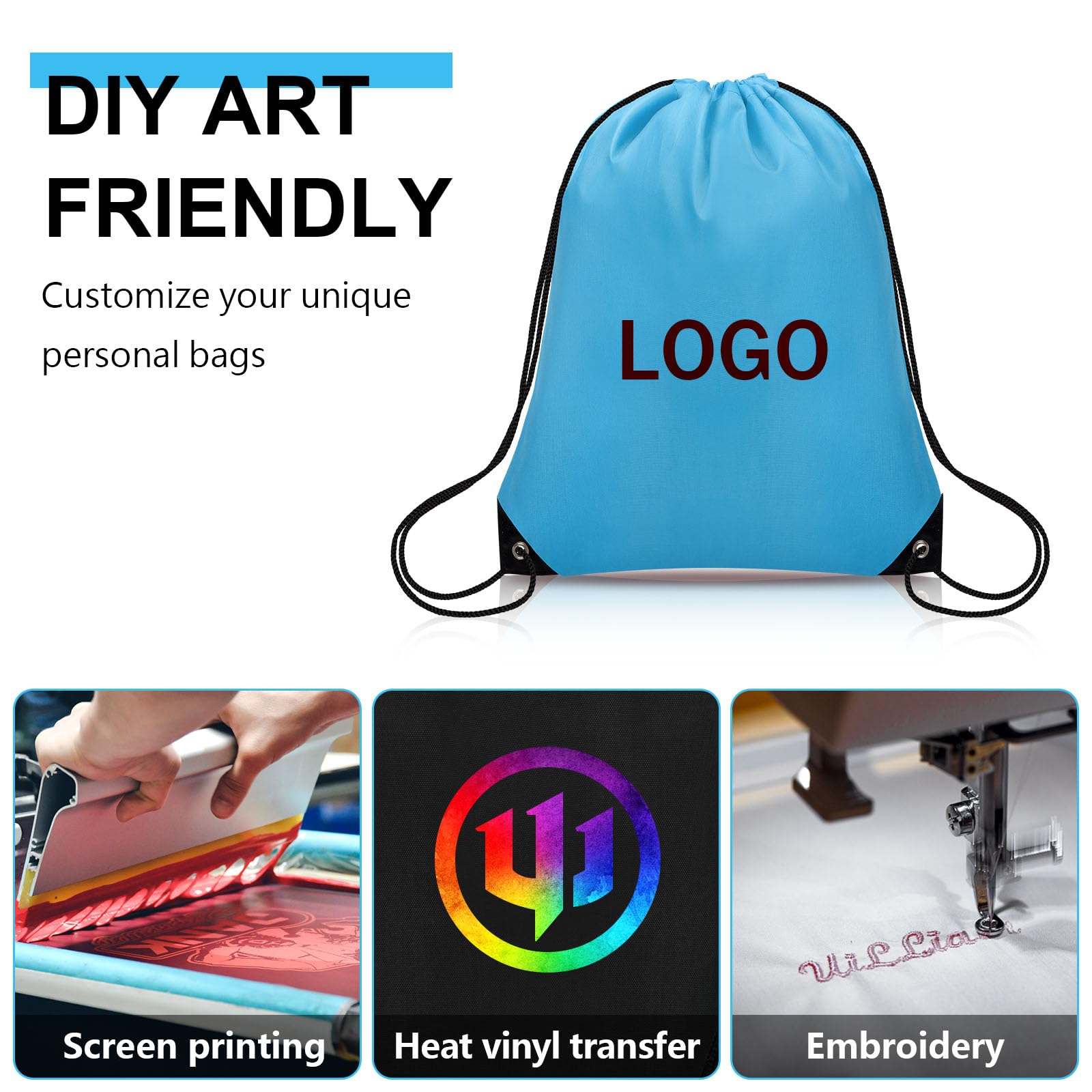 Grneric Sac à dos en nylon avec cordon de serrage pour salle de sport, fête, voyage