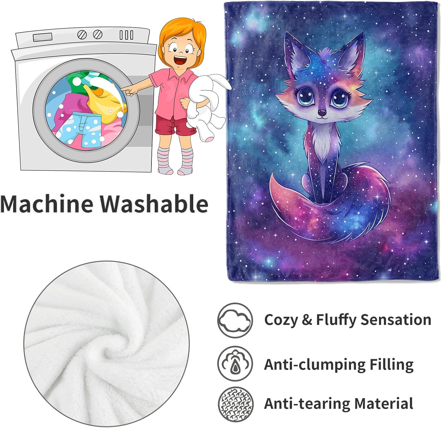 Galaxy Fox Blanket Cosmic Animal Throw Blankets,Gifts for Kids Woman Adult & Space Lover,Lightweight Soft Fleece,for Sofa Couch Bed Room Modern Artistic Decor 50x60in