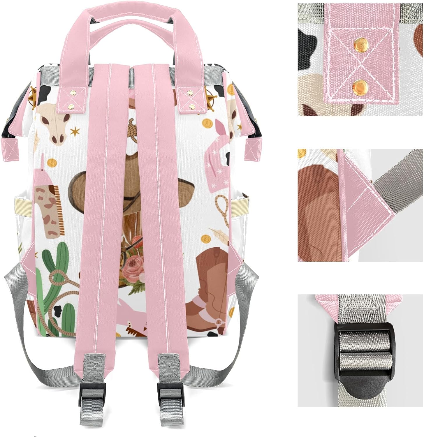 Cowgirl Hat Boots Rodeo Customizable Large Capacity Diaper Bag Personalized Name,Waterproof Multi-Function Mommy Bag with Thermal Pockets for Girls Boys