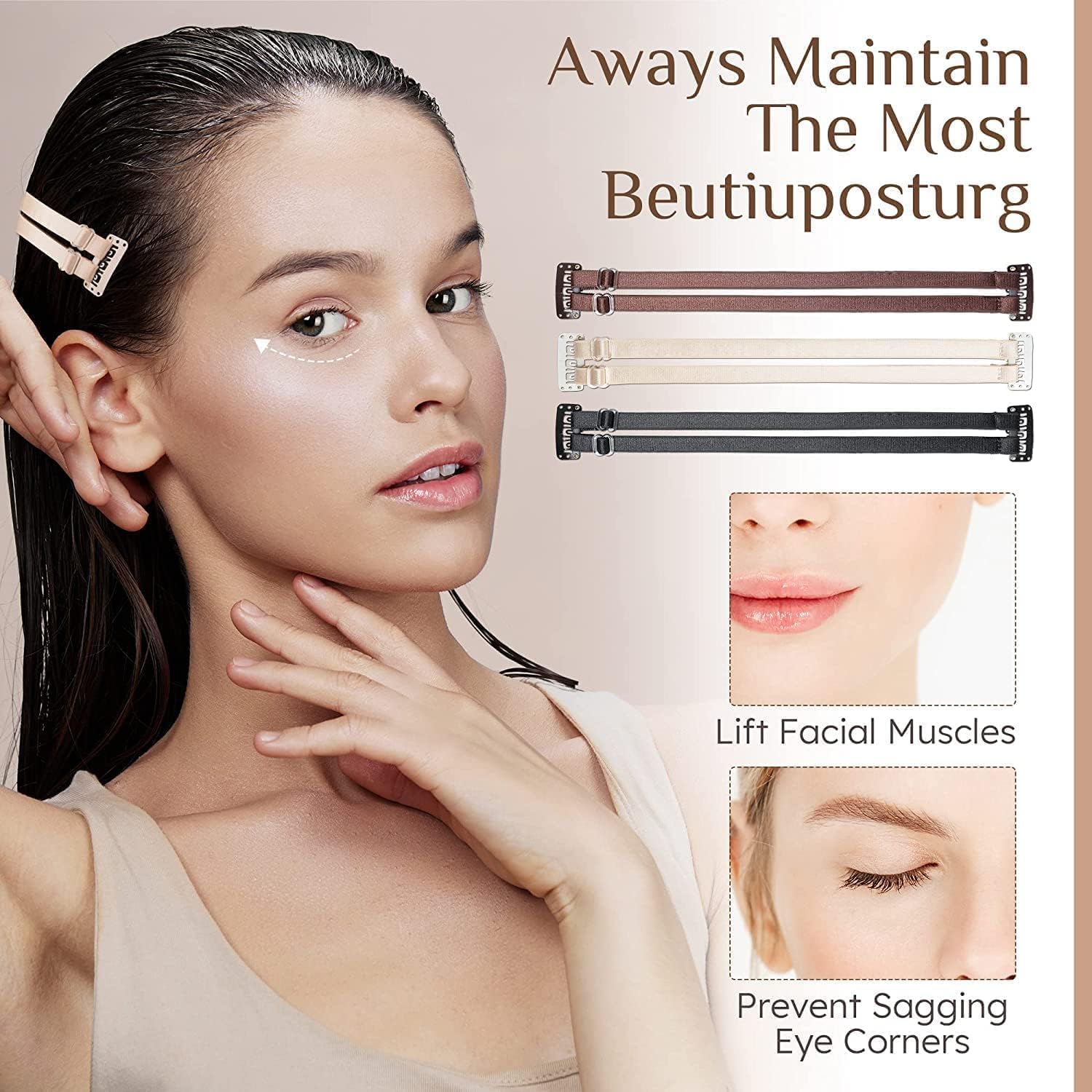 NESTVORA Invisible Face Lift Tape Kit with Facelift Bands & Clips, Instant V-Line Face Slimming Strap, Eyebrow Lift Tap, Eye Corner Lifting Patch, Adjustable Anti-Aging Face Contouring Band for Women 2