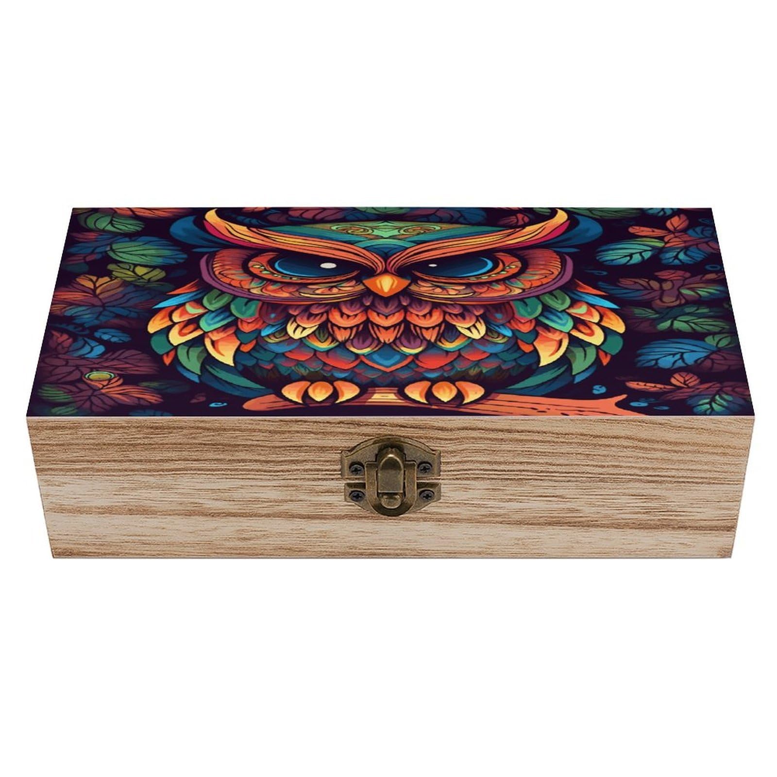 VstaDank Color Owl Pattern Wooden Keepsake Box with Hinged Lid Solid Wood Gift Boxes Beautifully Keepsake Box Jewellery Organiser Retro Memory Treasure Case with Lids Decorative Boxes