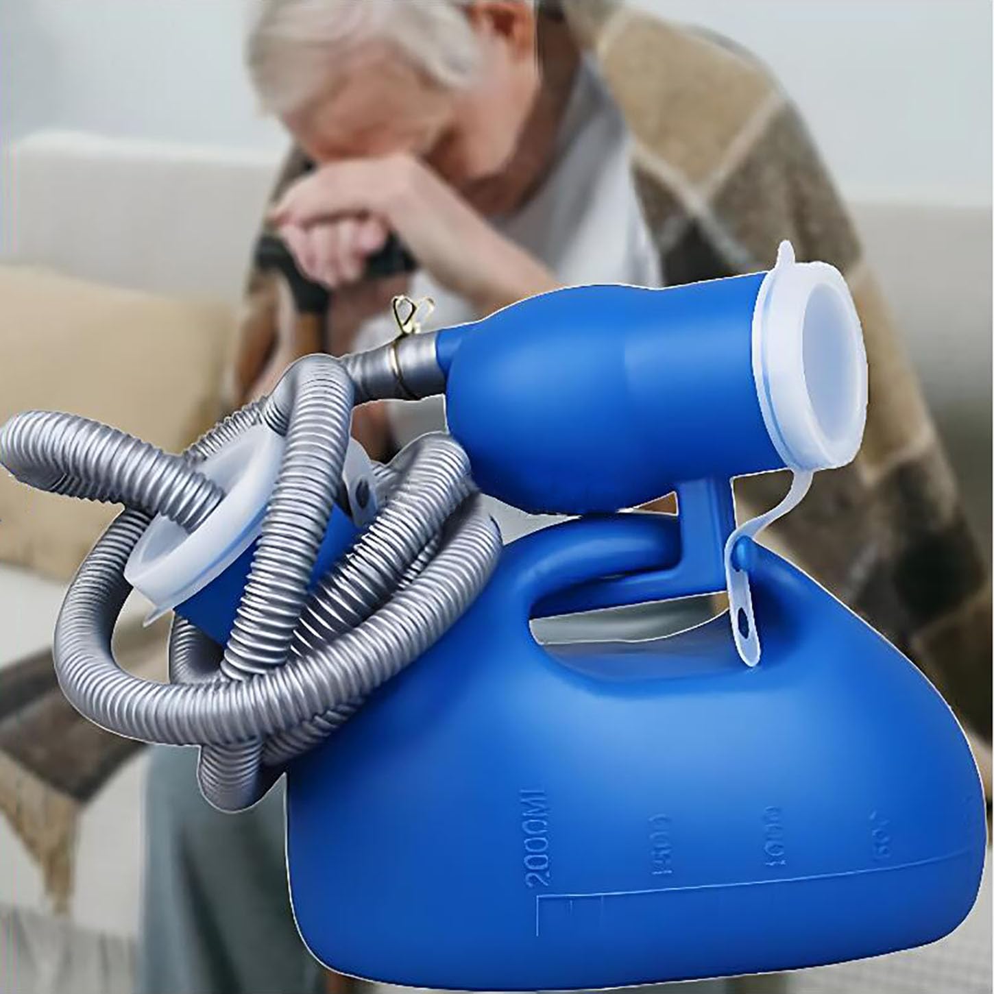 BEOTAY Male Urinal Bottles with Spill Proof,Professional Pee Bottle for Men,Portable Urinals for Men for Camping, Travel, Bedside,2M Hose And Cleaning Brush,2000Ml,Blue