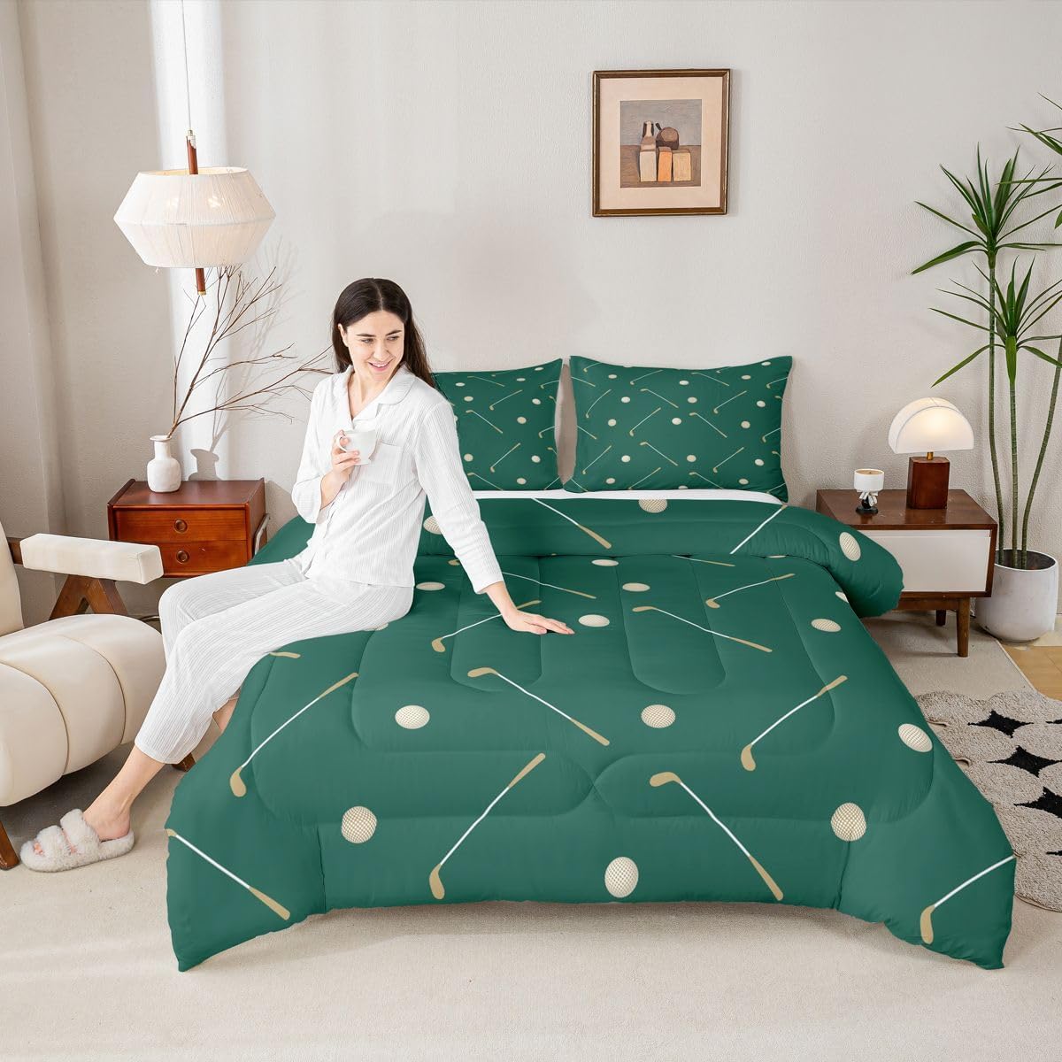 Erosebridal Golf Down Comforter Golf Club Balls Comforter Set Twin Sports Games Bedding Set for Kids Boys Teens Adults Men,Green Soft Lightweight Quilt Duvet Set 1 Pillow Case Room Decor