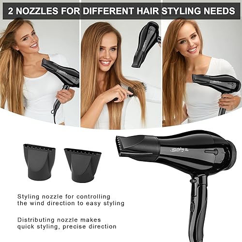Miniatura 9 de Secador de pelo profesional de salón, secador de iones negativos de oxígeno activo con accesorios para secado rápido para la familia, bajo ruido