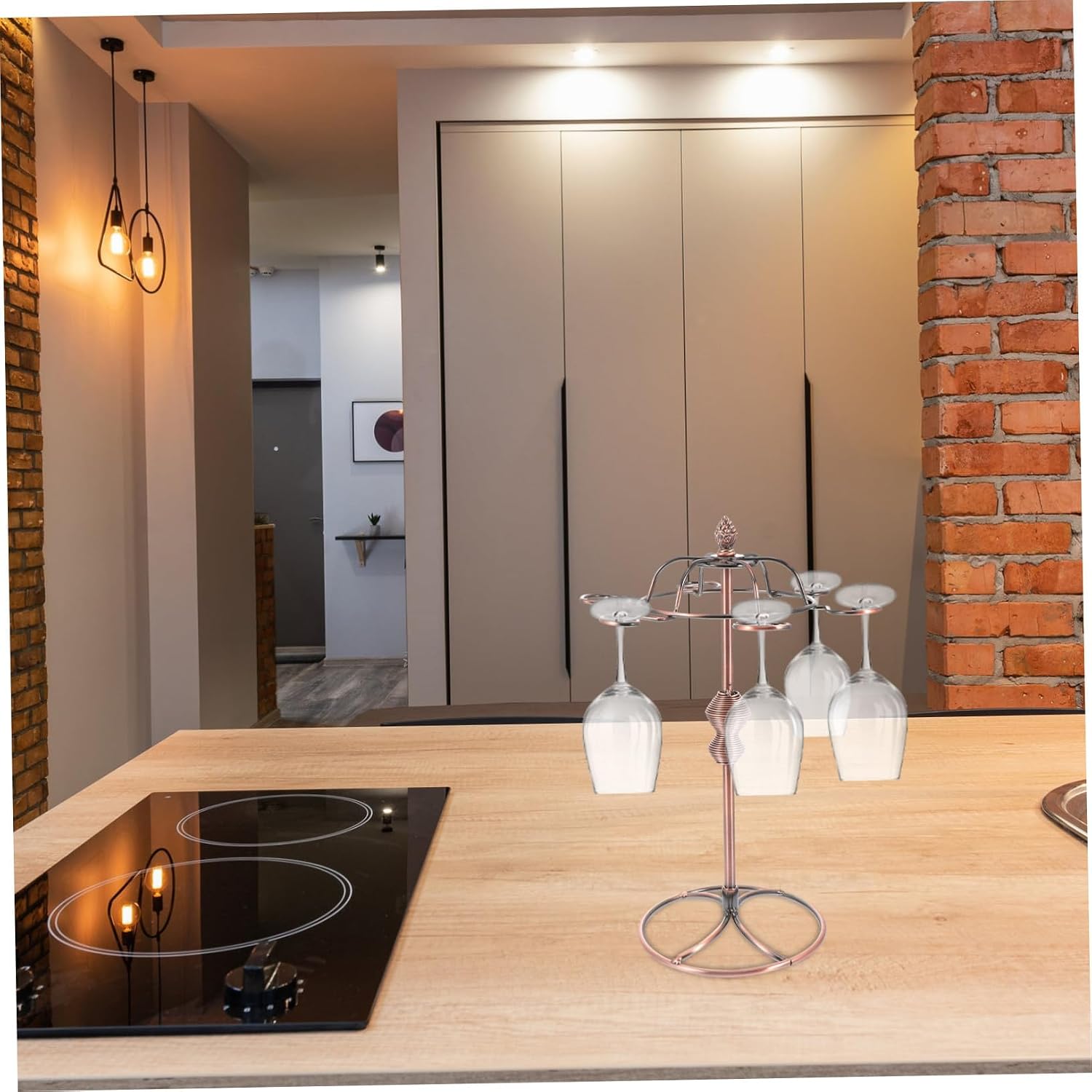 VICASKY Retro Copper Wine Glass Rack 6-position Stemware Holder Hanging Storage Organizer for Kitchen and Bar