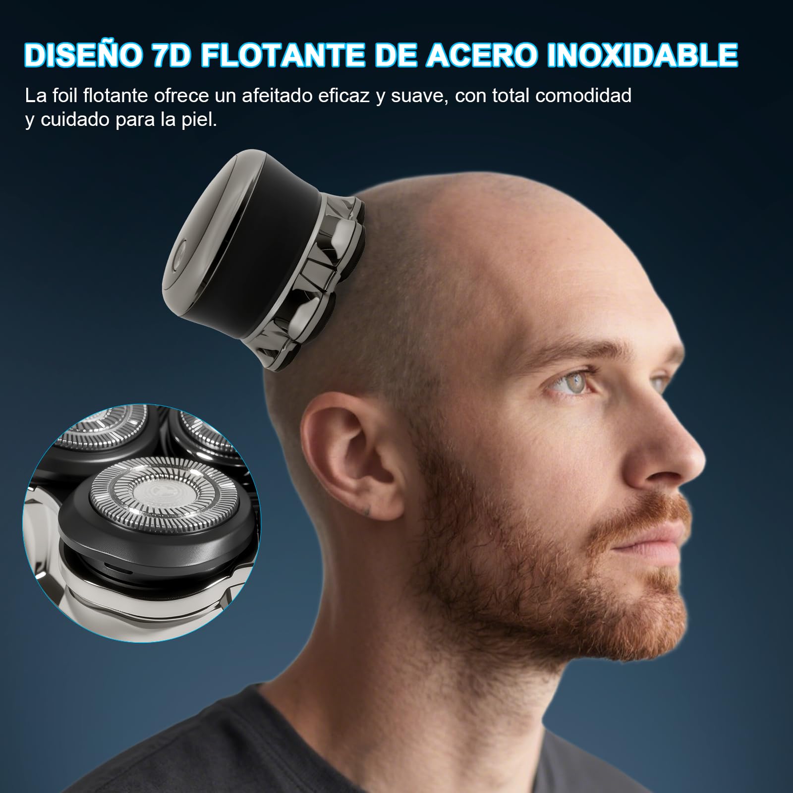 Afeitadora para Cabeza Calva electrica para Hombres Carehabi, IPX6 Resistente al Agua, Recargable, Tipo-C, Cabezal Flotante Magnético 7D, Fácil de Limpiar, Hasta 120 Minutos de Autonomía