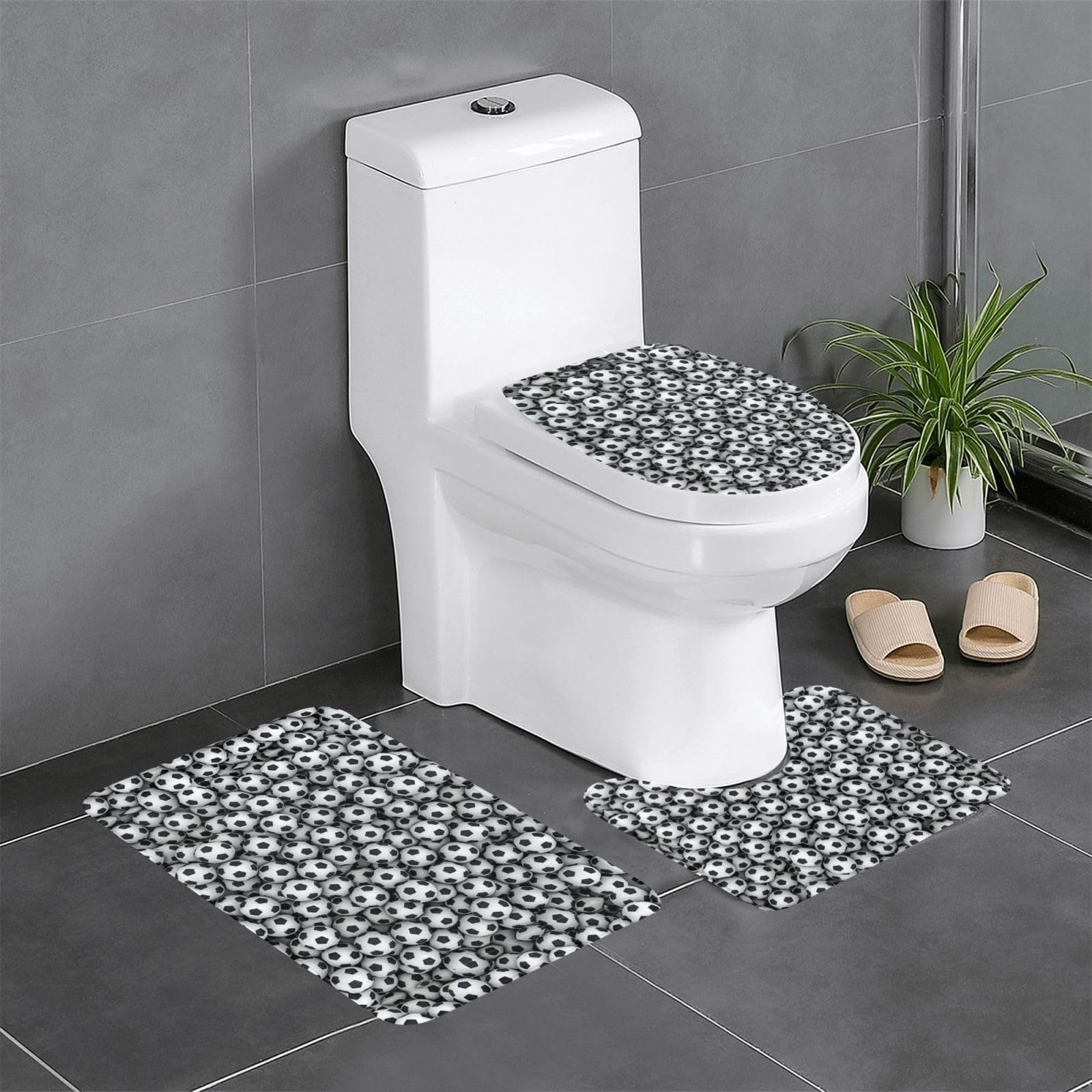 Alfombras de baño de fútbol ultra suaves pack de 3 tapetes de felpa de fácil limpieza para ducha