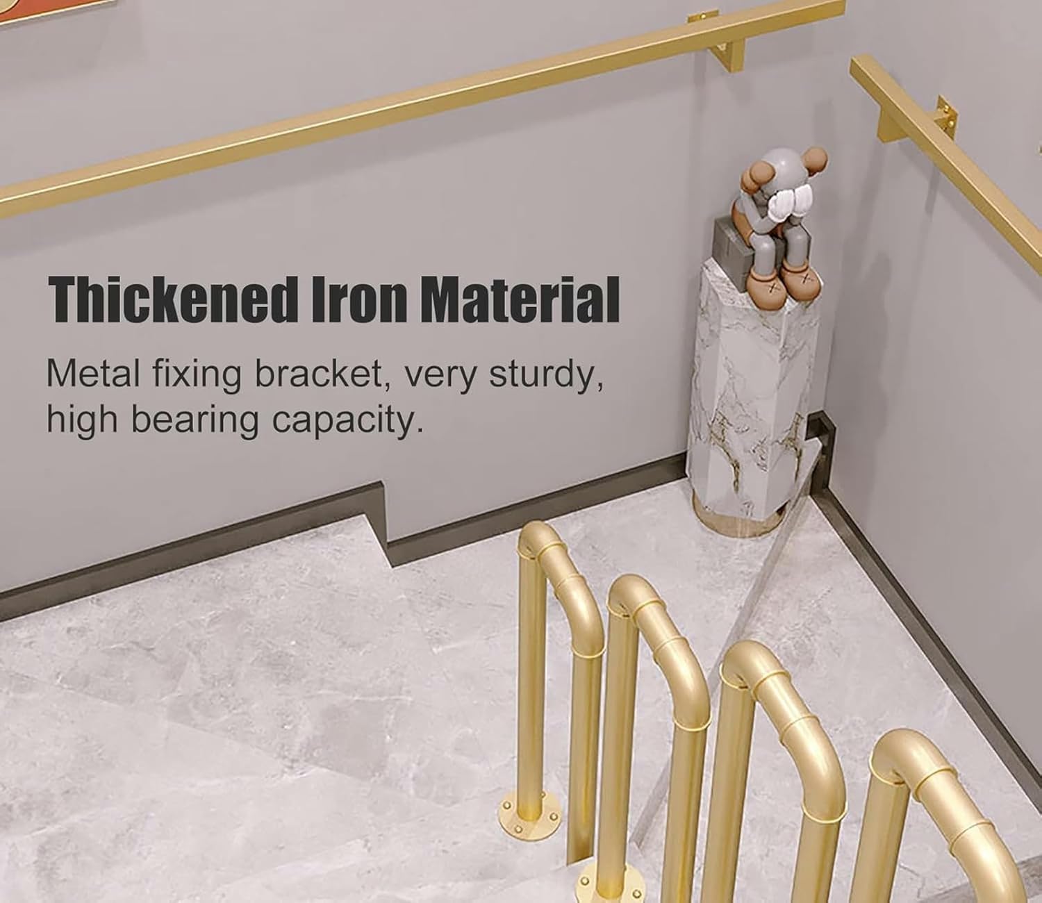 Gold Handrails for Stairs - 1/2/3/4m Long, Barrier-Free Iron Staircase Handrails with Bracket, Home Indoor Corridor Wall Mounted Armrest Decor~/