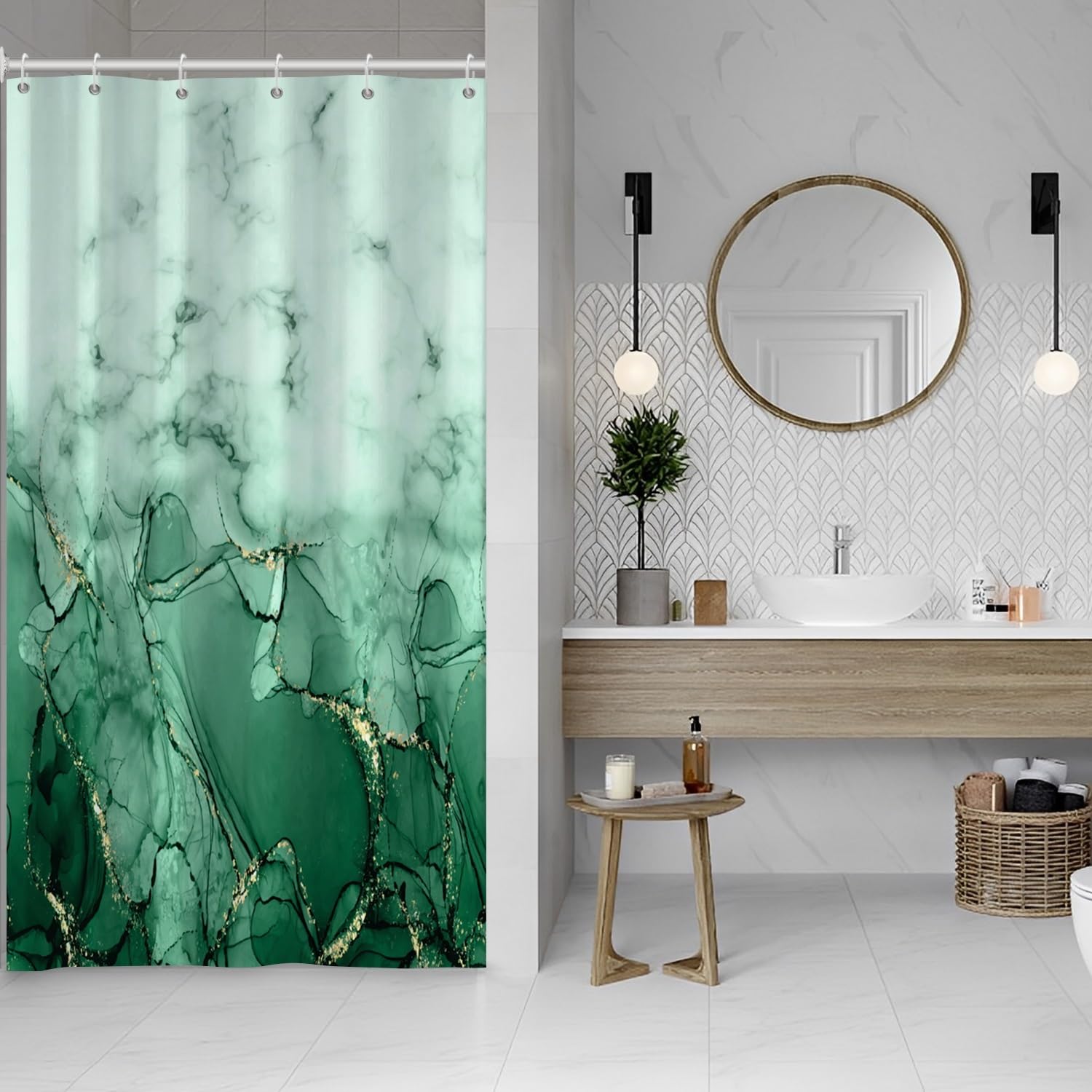 Rideau de douche en tissu imperméable abstrait pour une ambiance spa nature