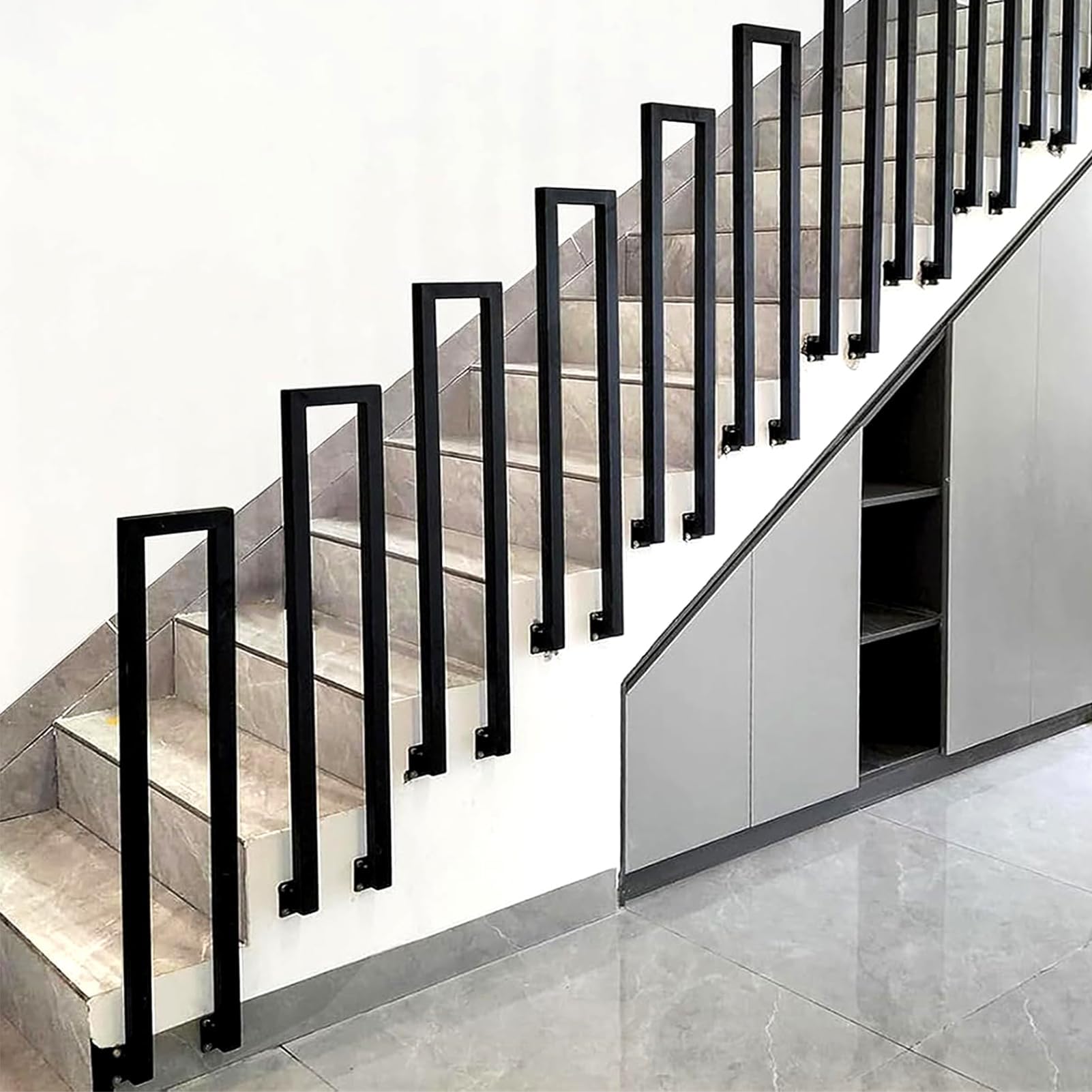 Ringhiera per Scale Interne, Corrimano per Scale a Forma di U Ferro, Parapetto Scala Interna, Passamano per Scale Forma di U per Ville Ingresso Terrazza Corridoi (C-Nero, 55cm)