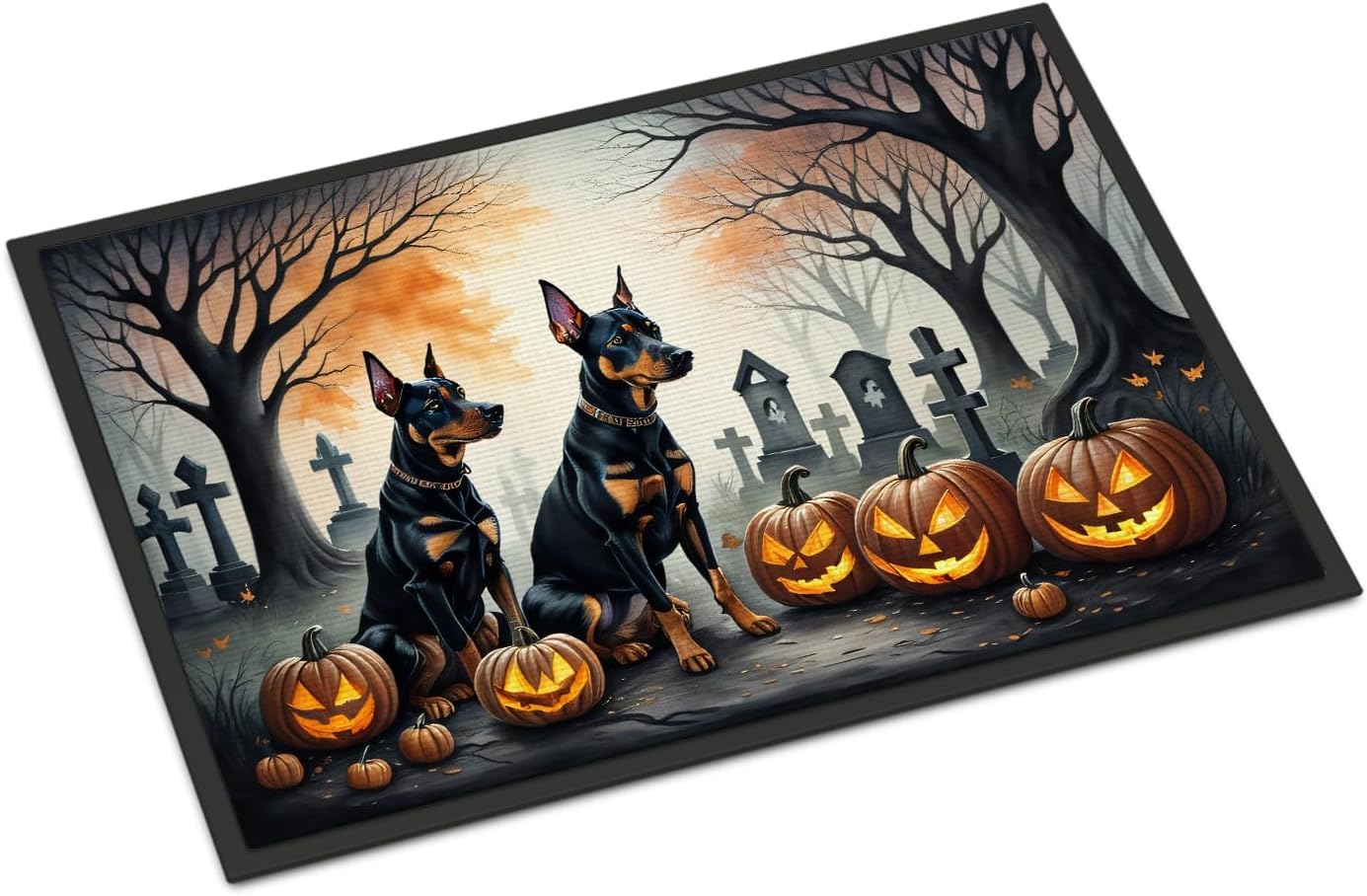 Caroline's Treasures DAC2038JMAT Doberman Pinscher Spooky Halloween Indoor or Outdoor Mat 24x36 Front Door Mat Indoor Outdoor Rugs for Entryway, Non Slip Washable Low Pile, 24H X 36W