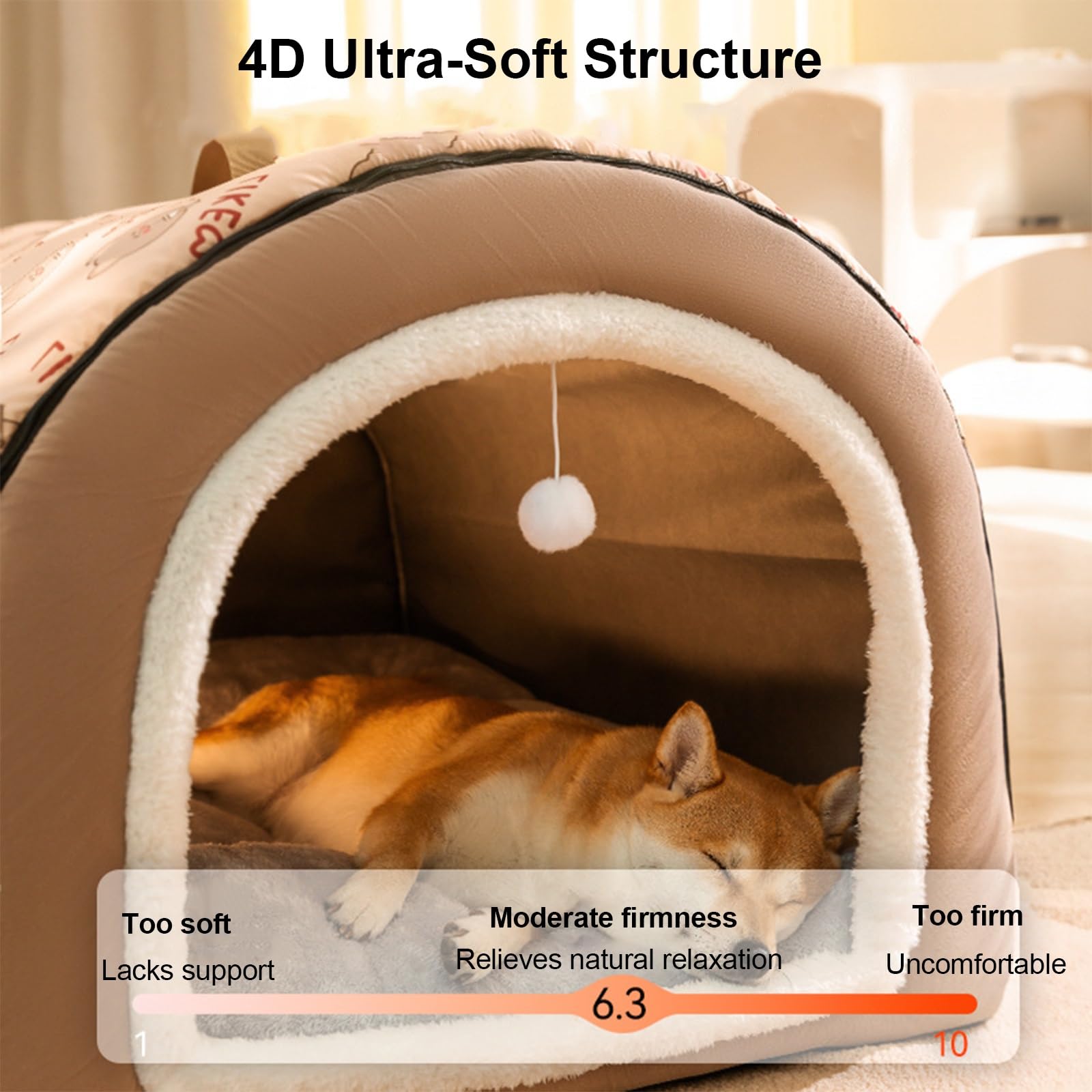 Cuccia Igloo Cane con Cuscino Removibile, Cuccia Cane Chiusa 2 in 1 Calda e Accogliente, Casetta per Cani da Interno Antiscivolo in Peluche e Cotone PP per Gatti Cani Conigli(Gray,75 X 50 X 50 cm)