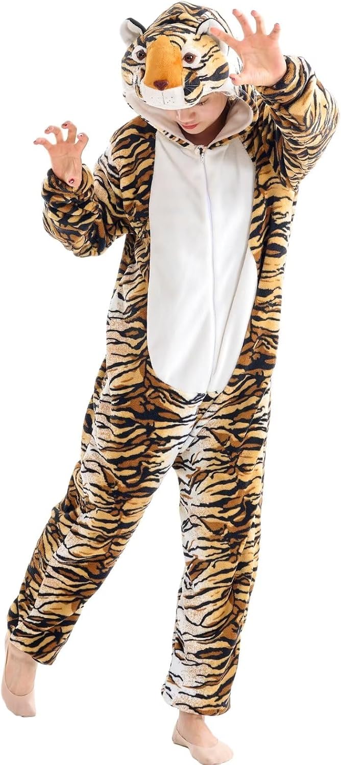familus Adult Tiger Onesie Costume for Women Man Halloween Animals Onesie Costume