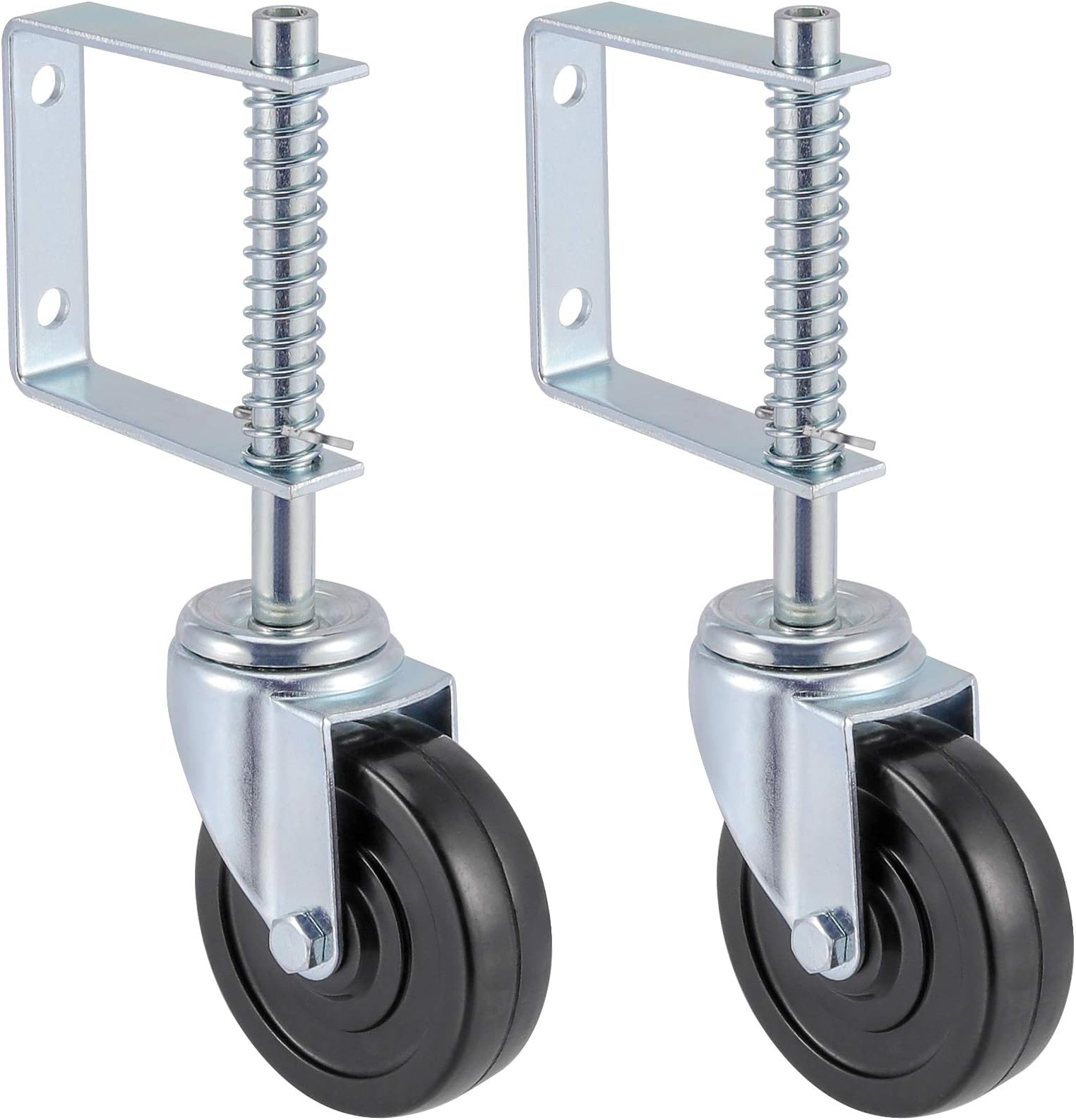 2 Pack 4 Inch Spring Loaded Gate Wheel, Heavy Duty Spring-Loaded Gate Casters, 250-500lbs Load Capacity, for Farm, Wooden Gate, Metal Tube Gate, Fence