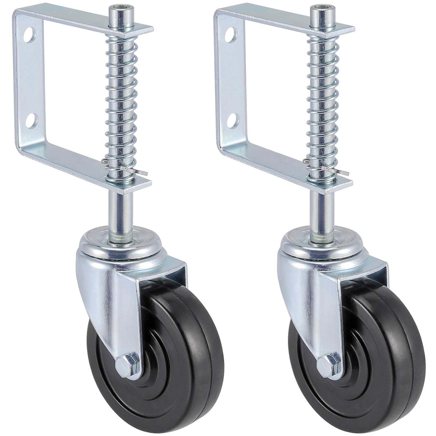 2 Pack 4 Inch Heavy Duty Spring Loaded Gate Caster Wheel, 250-500lbs Load Capacity Swivel Wheels for Wooden Gate Metal Tube Fence Farm