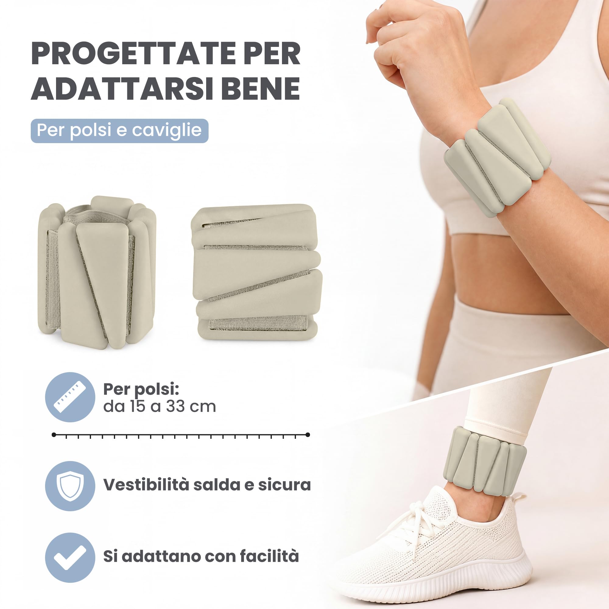 unycos - Coppia di Pesi Regolabili per Polsi e Caviglie, Cavigliere e Polsiere con Peso in Silicone, Acciaio e Velcro, per Yoga, Fitness, Pilates, Esercizi e Palestra Domestica