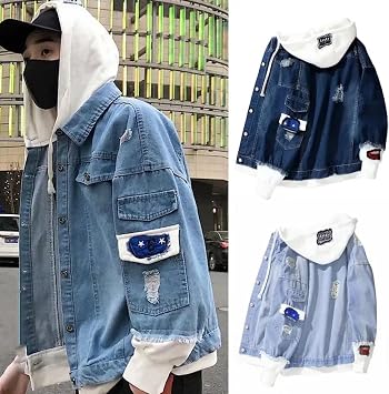 Jackets Stylish Denim Jacket Male Coat Contrast Color Daily Wear Relaxed Fit Single Breasted Outerwear Coat