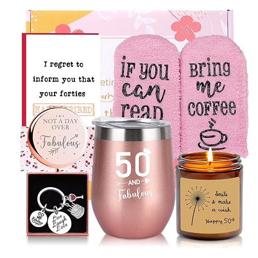 50th Birthday Gifts for Women, 50 and Fabulous Gift Basket for Grandma, Mom, Friend, Sister, Wife, Aunt, 50th Birthday Decorations Women | 1973 Birthday Gifts for 50 Year Old Woman Funny Gift Idea