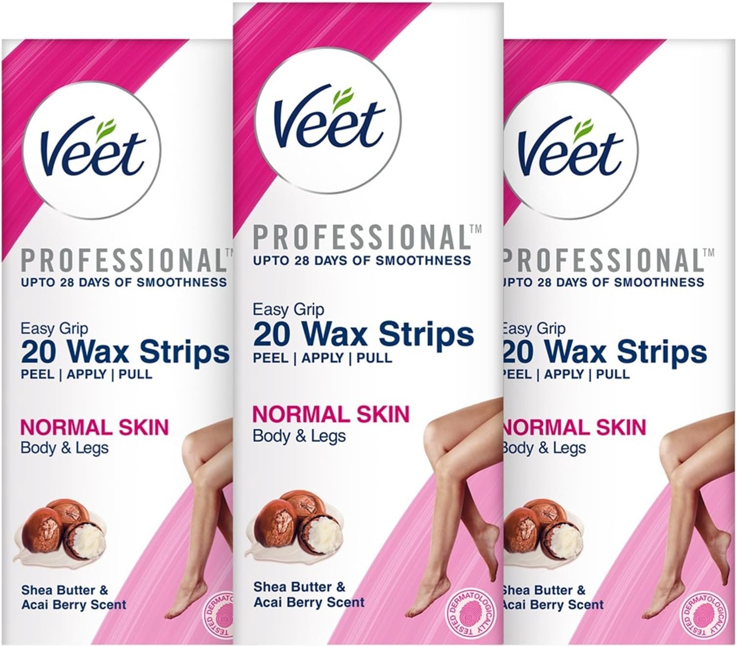 Full Body Waxing Strips Kit - Normal Skin | 20 Strips (Pack of 3) | 20 Pre-Coated Wax Strips & 4 Perfect Finishing Wipes | 28 Days Smoothness | Arms, Underarms, Legs & Bikini Area