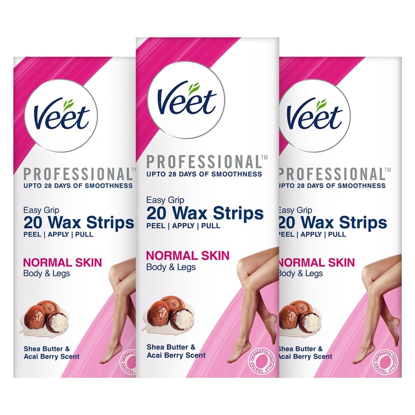 Full Body Waxing Strips Kit - Normal Skin | 20 Strips (Pack of 3) | 20 Pre-Coated Wax Strips & 4 Perfect Finishing Wipes | 28 Days Smoothness | Arms, Underarms, Legs & Bikini Area
