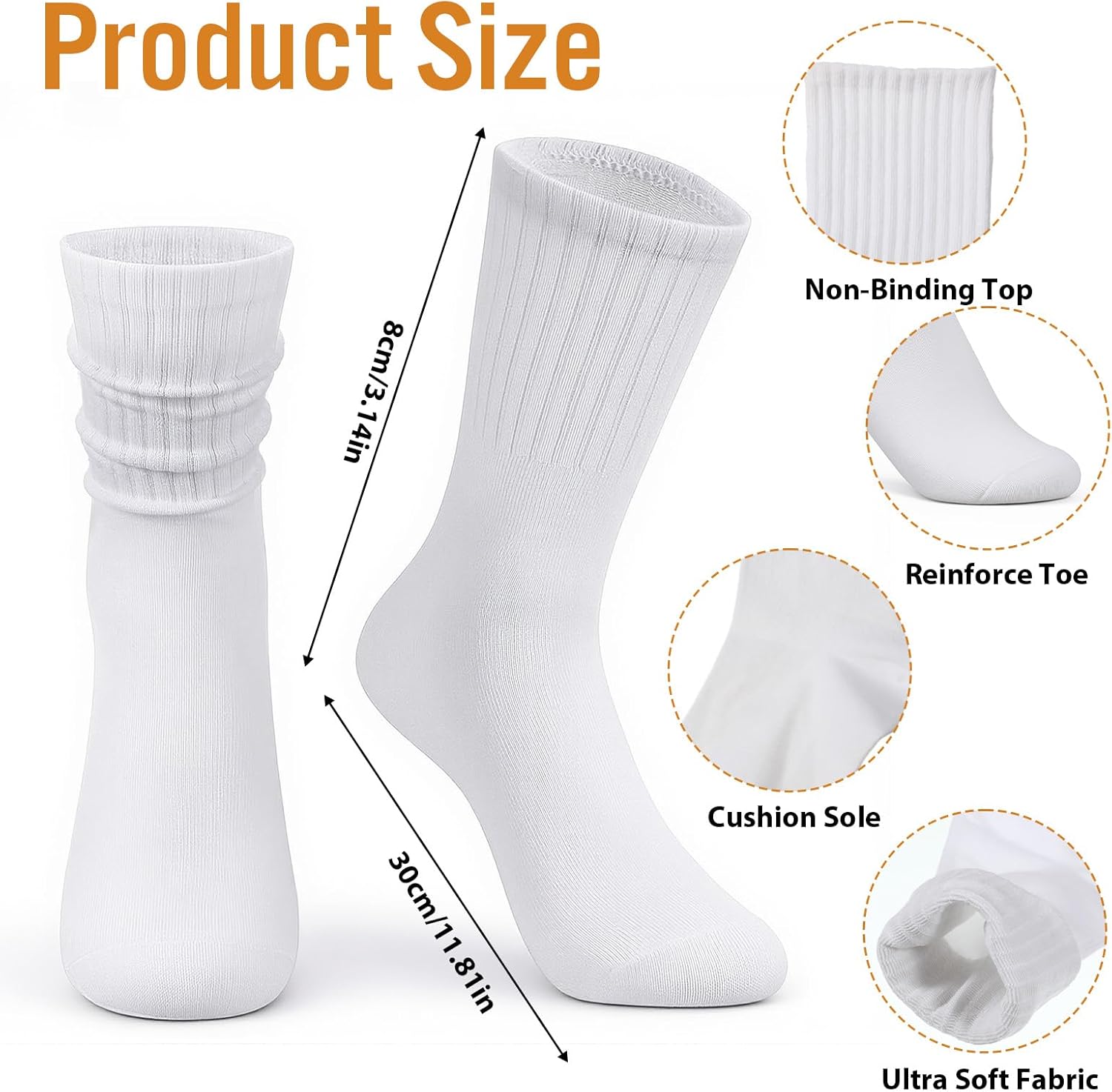 KALIONE 3 Packs Cotton Casual Socks for Women, Women's Scrunch Crew Socks, Retro Solid Slouch Mid Calf Socks, Boot Calf Chunky Ribbed Cozy Slouchy Socks, Size 5-11 - Image 4