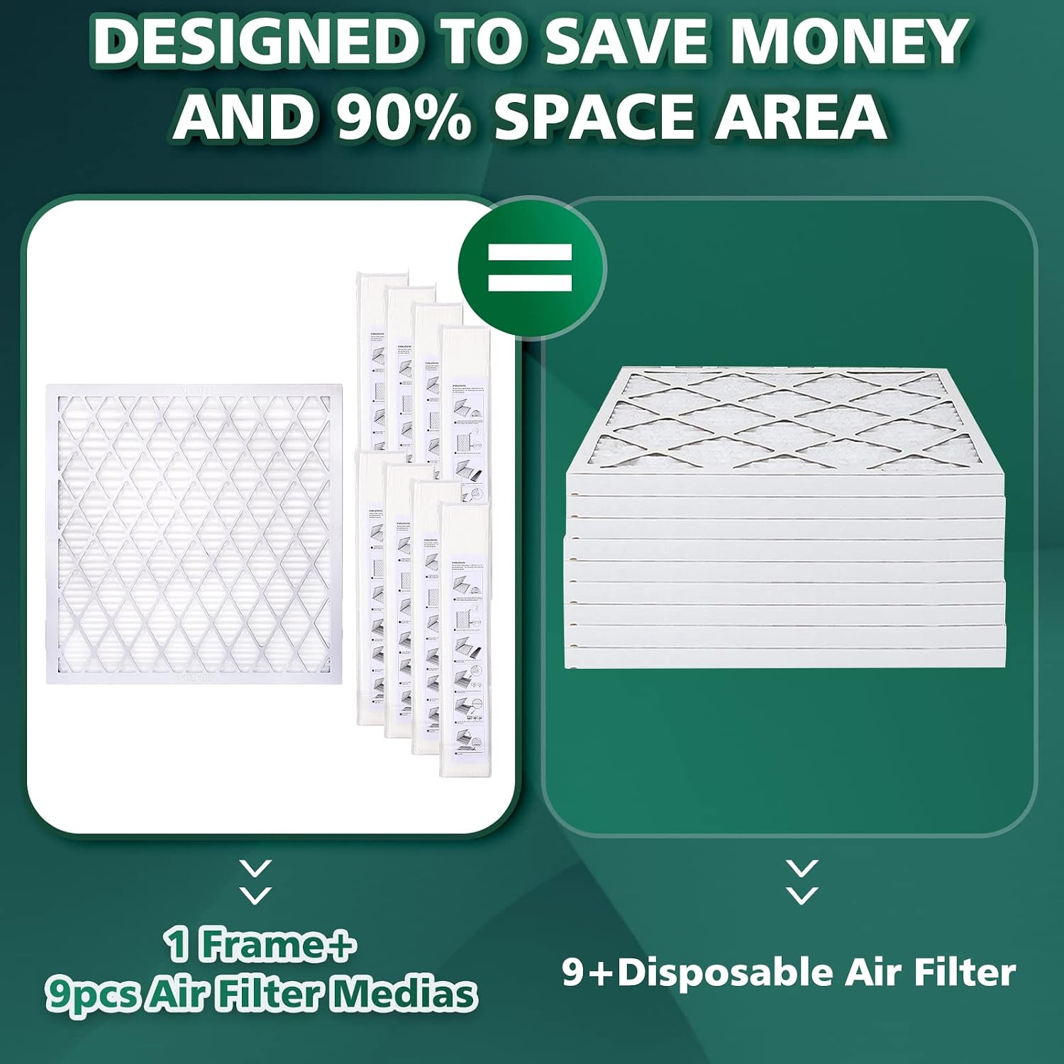 UBeesize Reusable Air Filter 14x14x1 (9-Pack), MERV 13 MPR 1800 AC/HVAC Furnace Filters,Deep Pleated Air Cleaner, 1x Reusable ABS Frame+9 x Filter,Breathe Fresher image 2