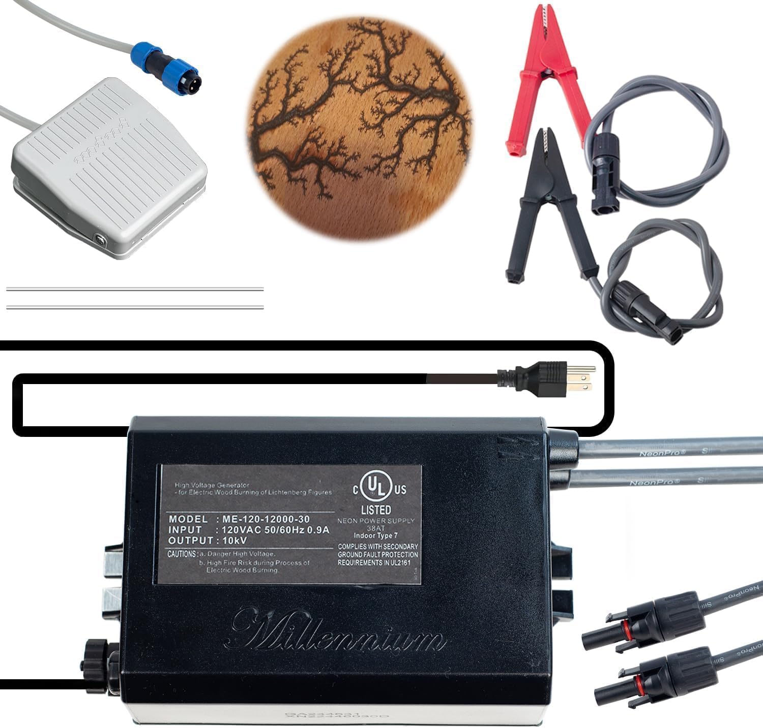 Lichtenberg Wood Burning Machine Kit with Foot Switch, Lichtenberg Machine, Wood Burner Kit, 10kV 30mA High Voltage Transformer for Fractal Wood Burning Kit