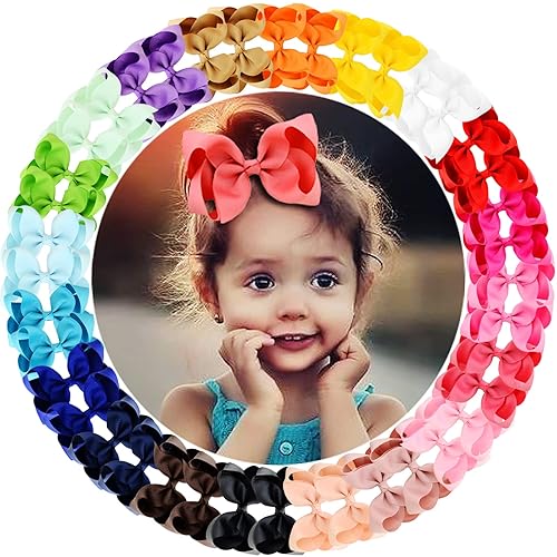 40 lazos para el pelo de 4.5pulgadas, lazos de grogrén, pinzas de cocodrilo, accesorios para el pelo para bebés, niñas, niños, 20 colores en pares