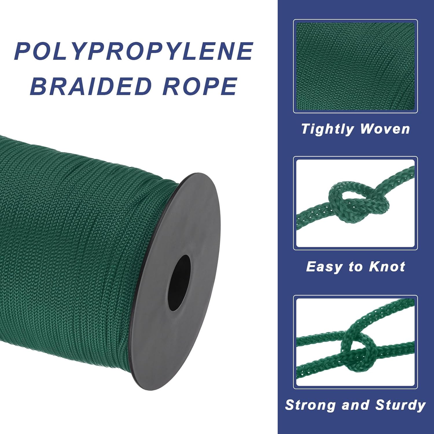 MECCANIXITY 1/8 Inch Polypropylene Rope Braided Ropes, 328ft Nylon Rope Hollow Utility Cord for Clothesline, Camping, Hiking, Outdoor, Ink Green