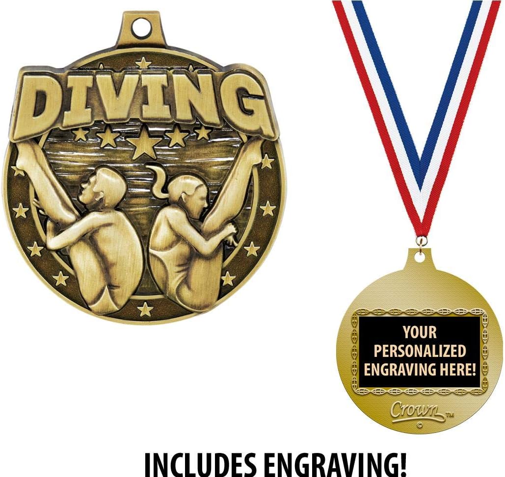 Diving Medals, 2" Gold Swim Team Diving Medal Award with Free Custom Engraving
