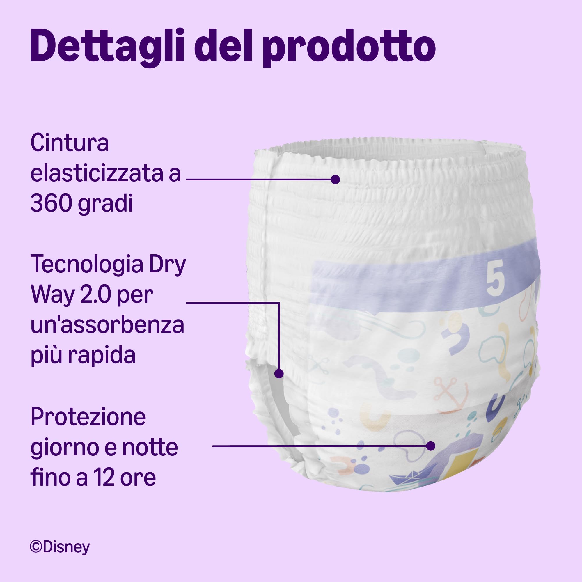 Pannolini Mutandina Disney Taglia 5 (12kg-17kg) 140 Pezzi Bianchi Confezione Mensile