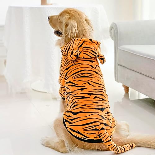 Miniatura 4 de HOTUMN Disfraz de tigre para perro grande, disfraz de cosplay de Halloween, ropa cálida y linda, de terciopelo cristalino con capucha para perros