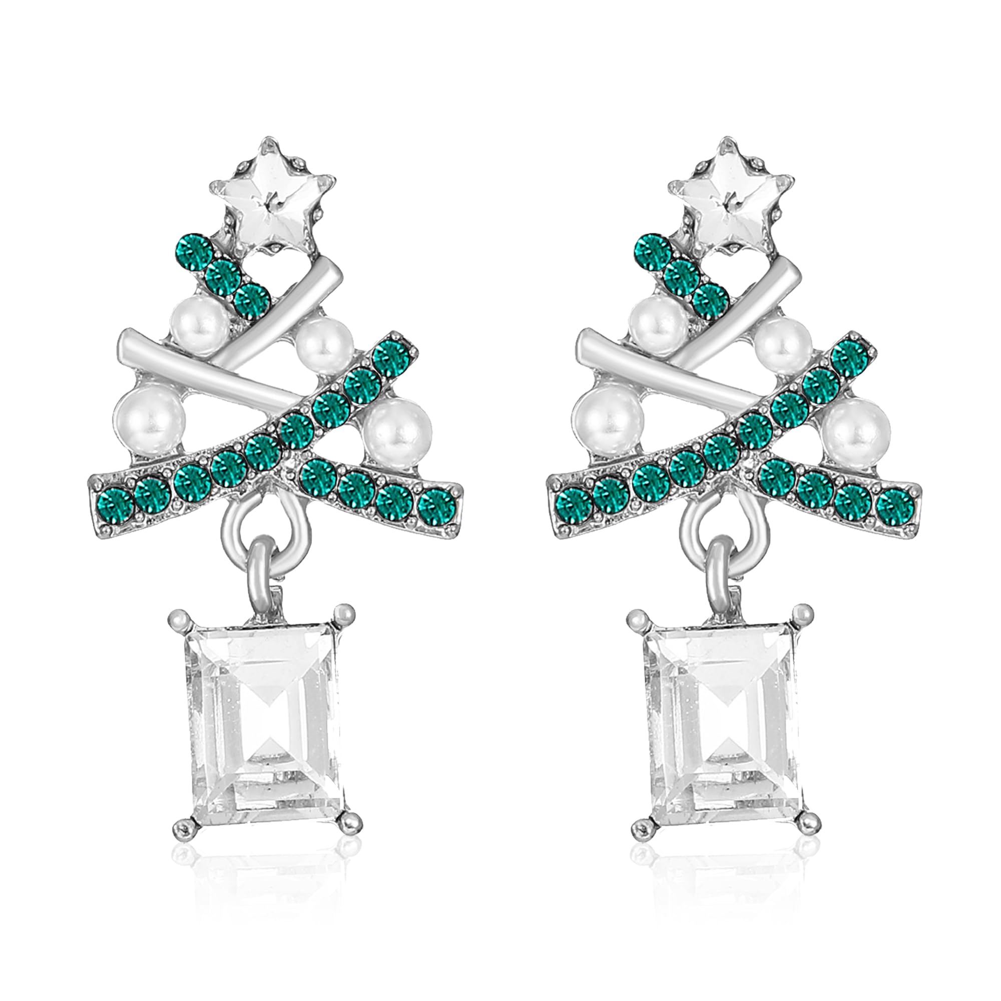 Sparkling Stars Christmas Tree Rhinestone Inlaid Dangle Earrings Charming Colorful Crystal Xmas Tree Star Drop Earrings for Women