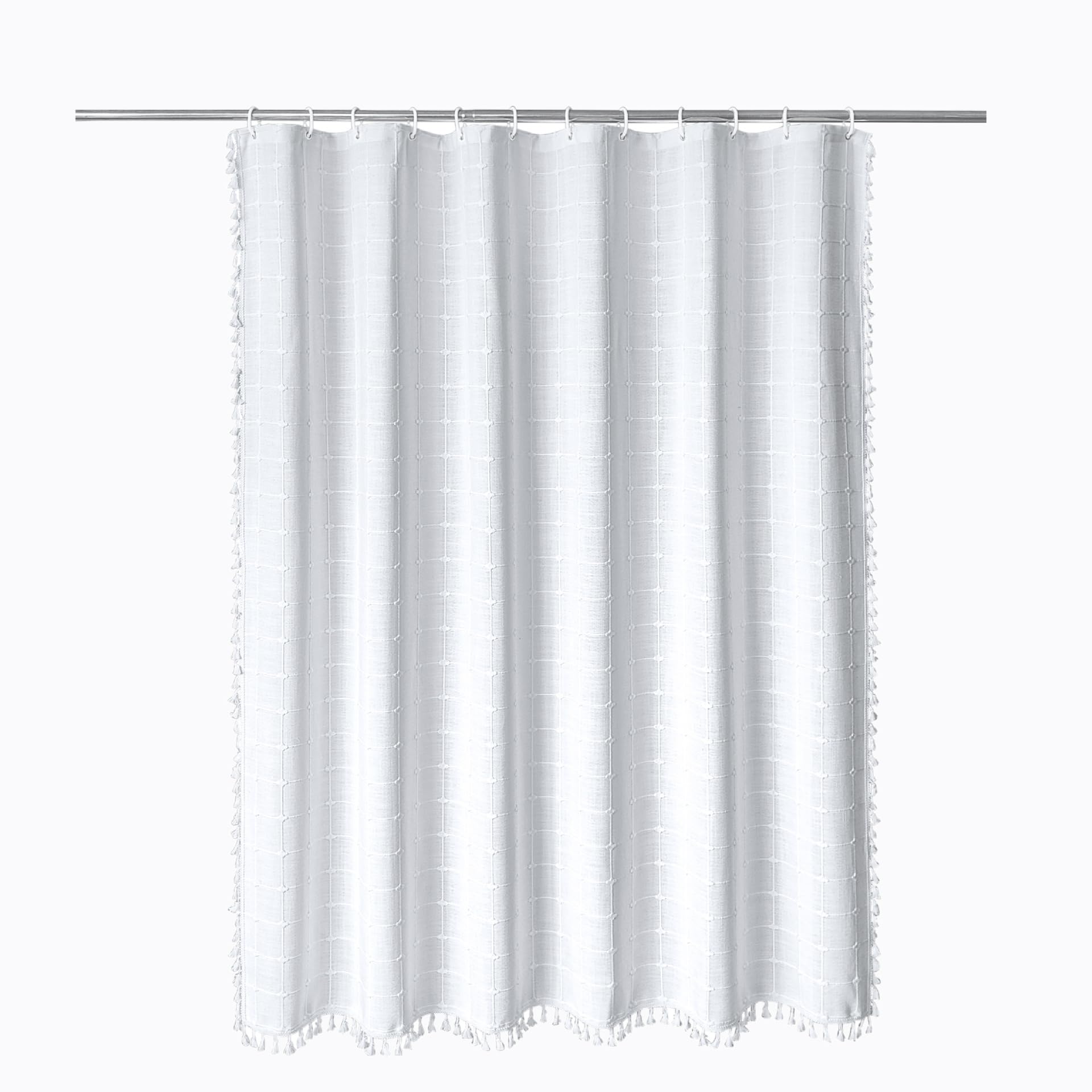 KIZAMI Rideau de Douche à Pompons 183 × 213 cm, Rideau de Douche à Carreaux en Polyester et Lin, Rideau de Douche imperméable, utilisé pour la décoration de Rideau de séparation d'hôtel à la