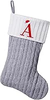Vista 44 de Medias de Navidad con monograma de punto gris de 19.5 pulgadas. Calcetines de Navidad con inicial personalizadas, decoración de fiesta de Navidad