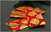 Vista 2 de Desi Favors Sobres decorativos de brocado rojo y naranja Shagun, Eid, Diwali, Navidad, recuerdo de boda, compromiso, fiestas, regalo MoneyCash