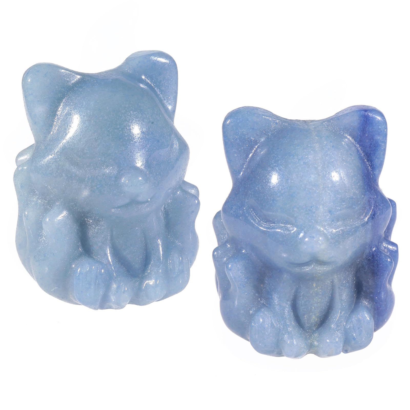 Nupuyai 2pcs Fox Mini Blue Aventurine Crystal Stone Statue Carved Animal Figure