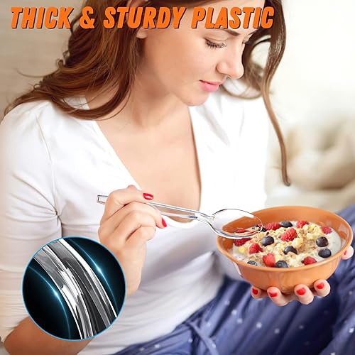 Miniatura 4 de 168 cucharas de plástico transparente de 6.8 pulgadas, resistentes al calor y sin BPA, cubiertos de plástico sólido y duradero, cucharas desechables