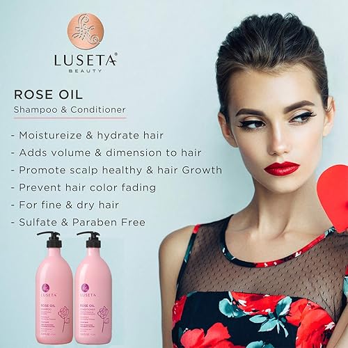 Miniatura 2 de Luseta Rose Oil Champú y acondicionador para cabello fino y seco, 2 x 33.8 oz