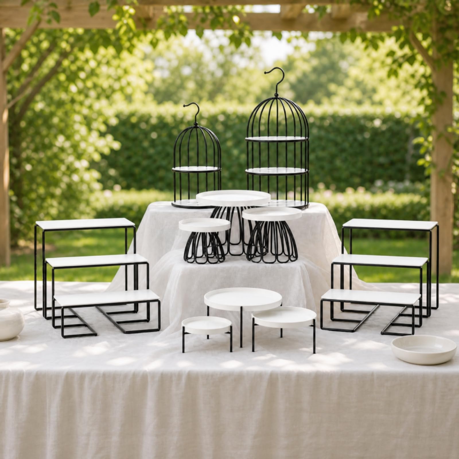14 Piezas Exhibidor Cerámica con Estructura Metálica Escalonado Exhibidor Postres Elegan Banja Reposría para Bodas, Fiestas