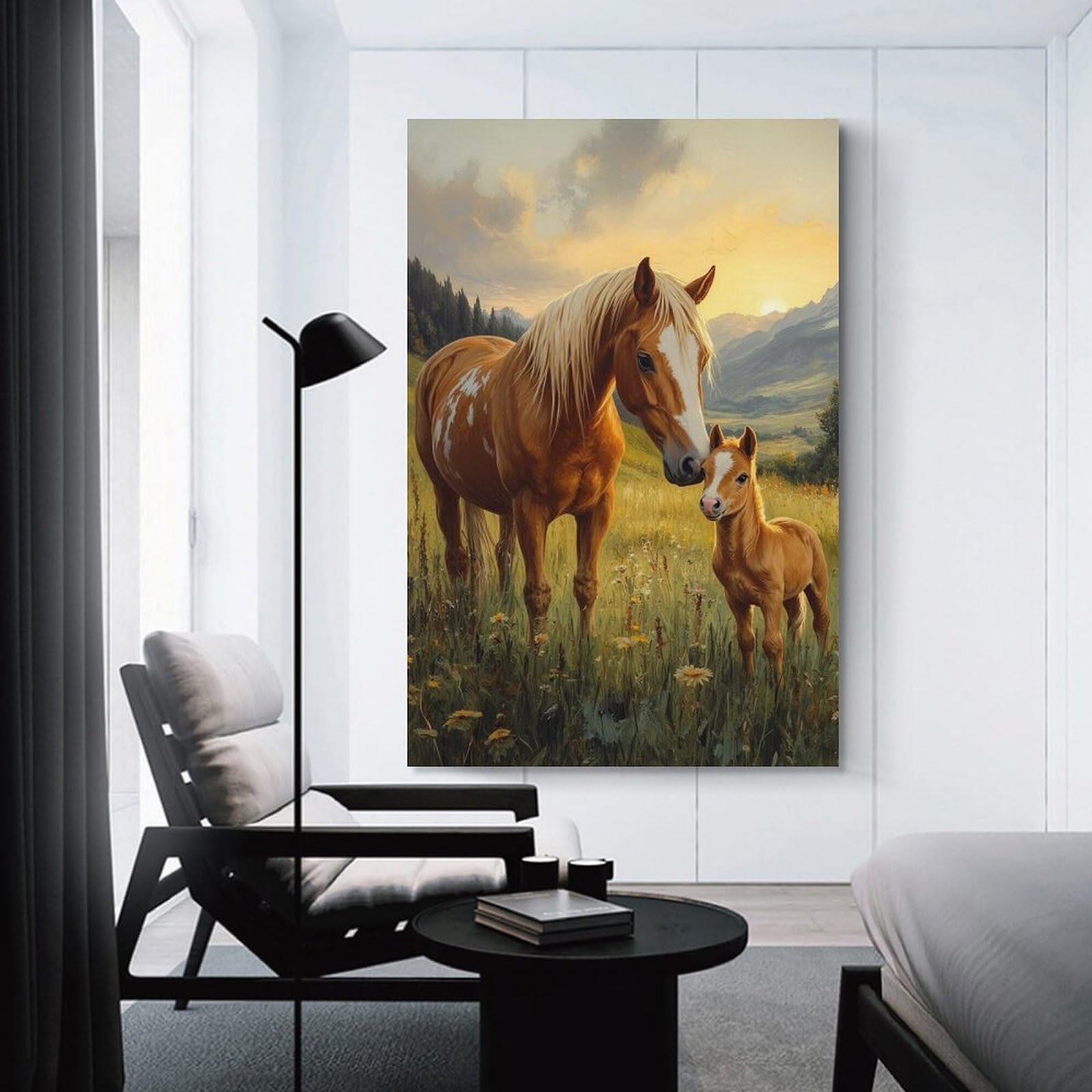 Junmoney Unframe-Style-22-1 Horse And Foal In Meadow Hanging Wall Art, 20X30inch(50X75cm), For Gallery Wall Decor And Room Displays, Home Wall Art For Statement Displays