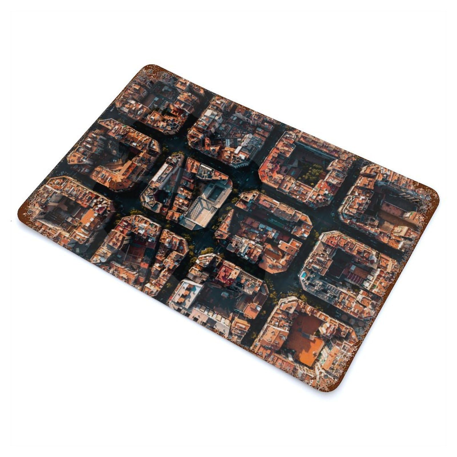 Barcelona Puzzle Rusty Metal Tin Sign 11.8"x7.9", Ideal for Patio, Garden Room And Bar Decor