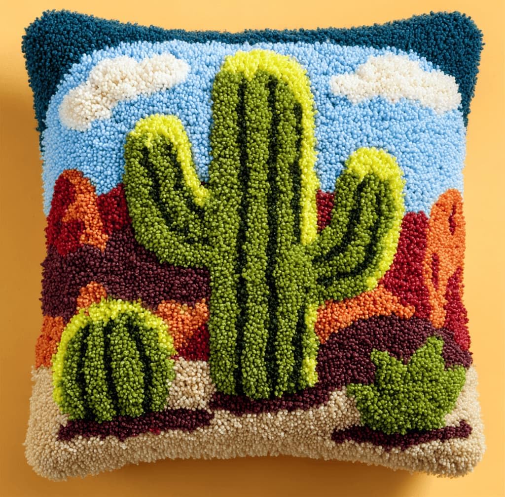 Kitquiver Beginner Latch Hook Cushion Kit,Cactus Decor Pillow Cover 43X43Cm